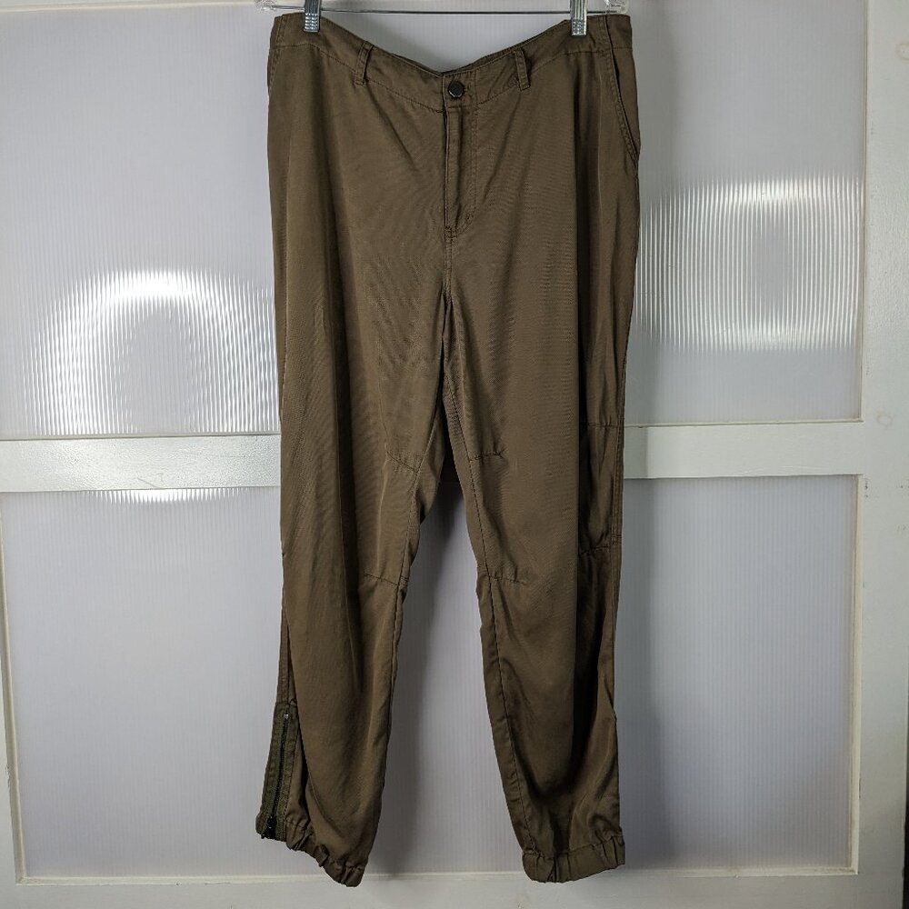 Logo Lori Goldstein Green High Rise Jogger Pants 100% Lyocell Size US 14 Comfort